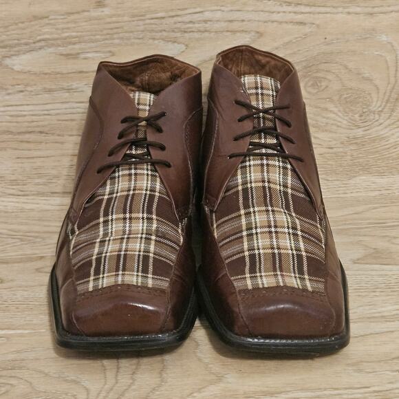 Fratelli Square Toe Chukka Dress Boots Shoes Brown Leather & Plaid Mens Size 12M main image 4
